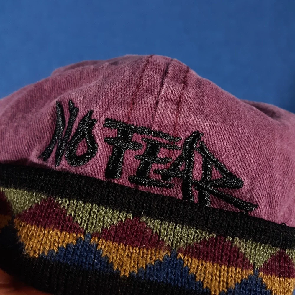 Vintage 90s No Fear Brimless Docker Cap Hat Skate Surf Tribal Rare Made USA Wine